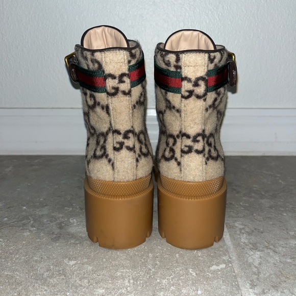 GUCCI BIG GG WOOL LACE UP COMBAT MOTO BOOTS - Picture 7 of 11